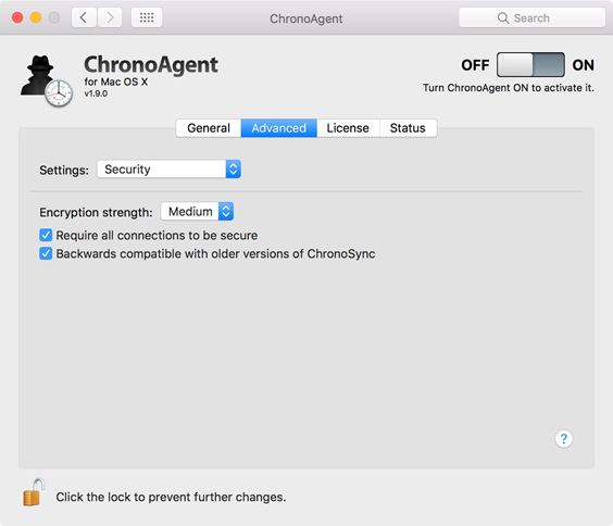 Various options for configuring ChronoAgent Advanced Panel options