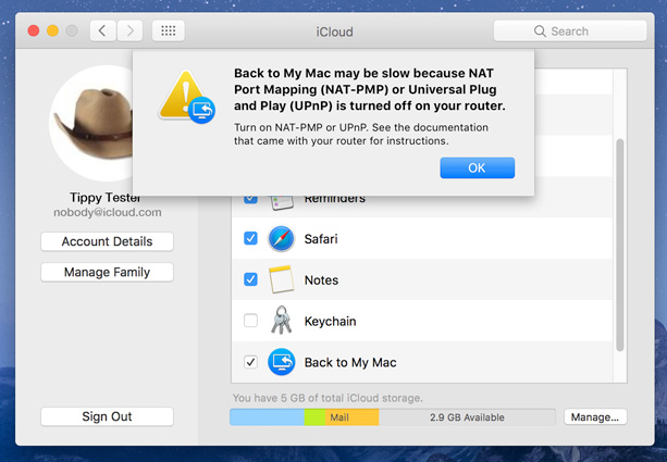 Warning Back to My Mac Warning