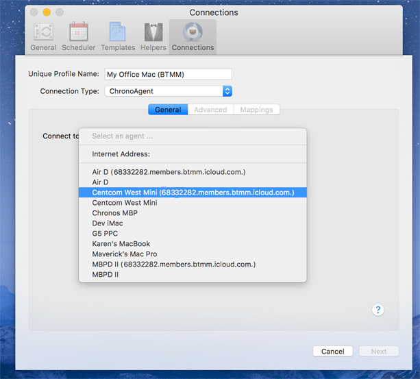 ChronoAgent profile Create connection profile