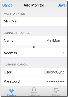 Add Monitor screen Set up your ChronoMonitor