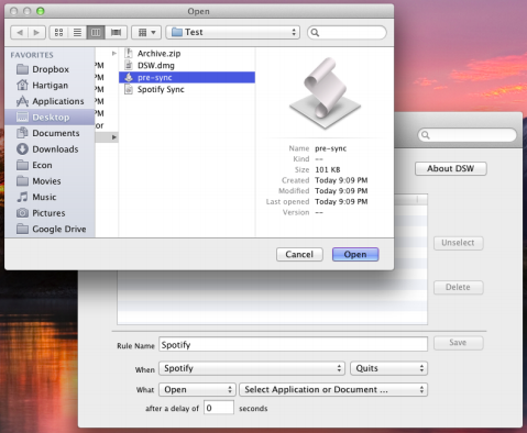 Do Something When select AppleScript Select the AppleScript to Run the Sync