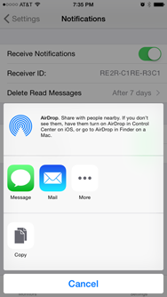 ChronoMonitor Share dialog Copy the Receiver ID cell