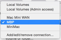 Choose a Connection Profile Choose connection profile to sync to remote mac