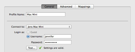 Set up your connection profile connect to remote computer