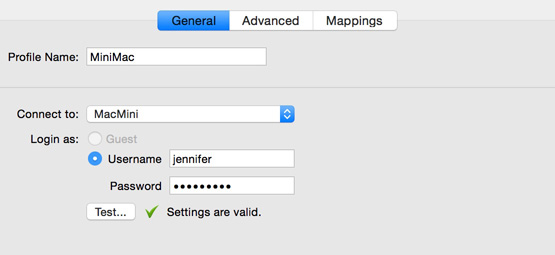 Set up your connection profile connect to remote computer