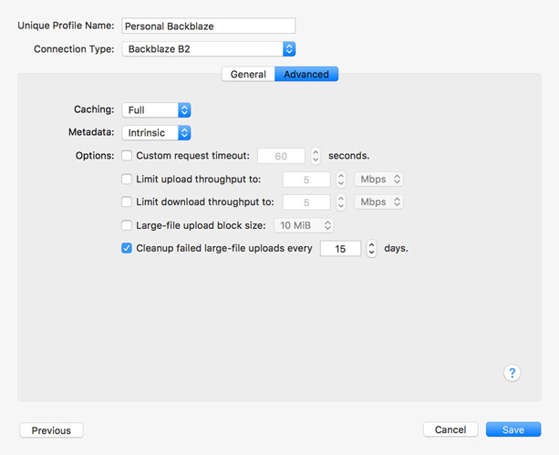 Set additional options Advanced Connection Panel