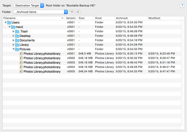 Navigate the hierarchy Archive Panel hierarcy