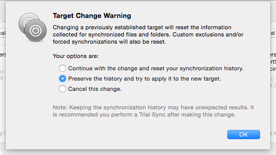 Change target Target change warning