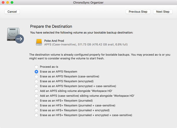 prepare destination prepare the destination volume