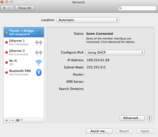 Thunderbolt Thunderbolt Bridge in Network Preferences