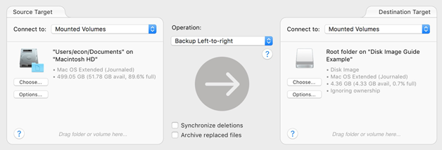 ChronoSync targets Set up targets