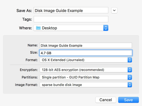 Disk Utility Create disk image