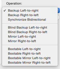 Choose sync operation Backup Left-to-right