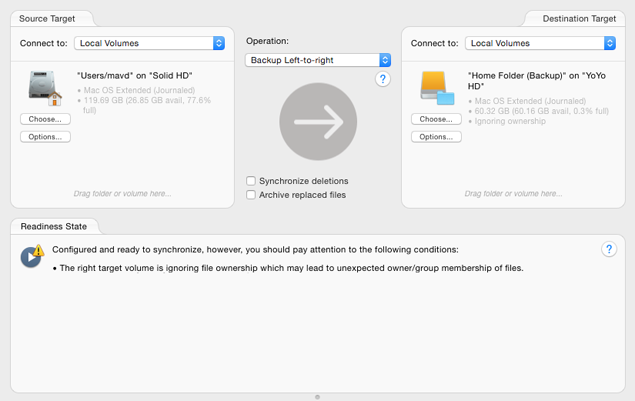 Setup panel view Targets selected