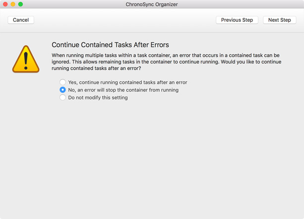 Continue after error Continue tasks after errors