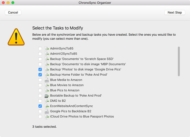 select tasks select the tasks to modify
