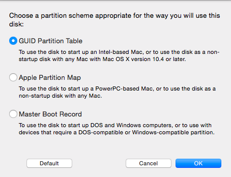 GUID Partition Table Choose partitioning scheme