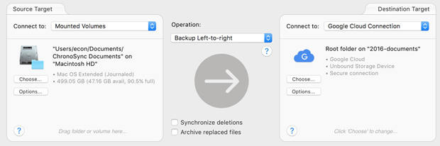 Setup panel Backup to Google Cloud