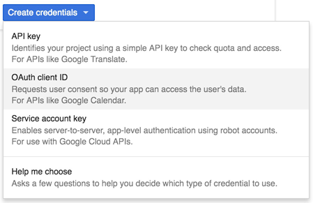 Choose Credential type OAuth Client ID