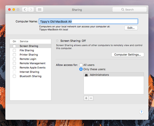 Sharing Preferences Rename your old Mac