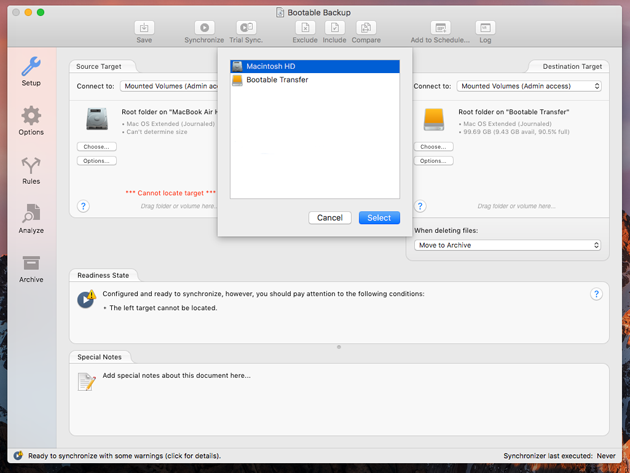 Select new target Select boot volume