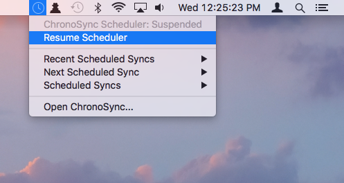 ChronoSync in menubar ChronoSync Menubar Scheduler