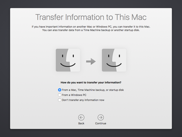 Migration Assistant transfer Transfer Information to Mac