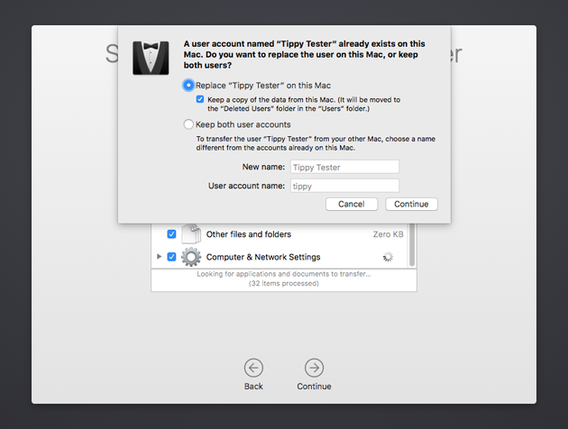 Migration Assistant conflict User account conflict