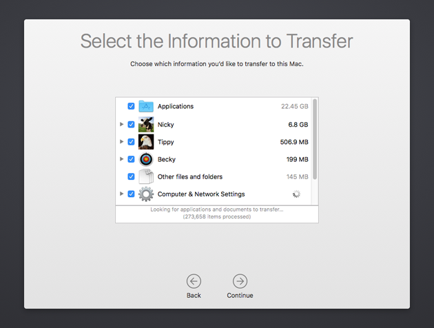 Choose information Select information to transfer