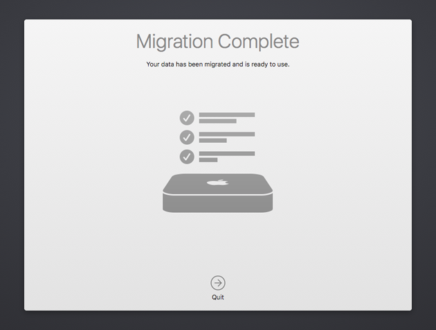 Completion screen Data migration complete
