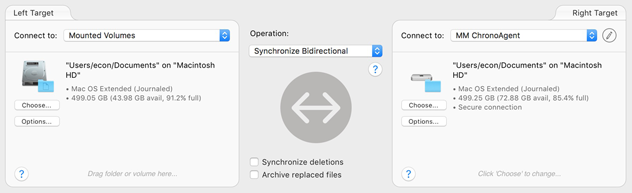 Select targets on Setup panel Select file or folder to sync