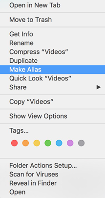 Choose Make Alias in contextual menu Make Alias in Finder
