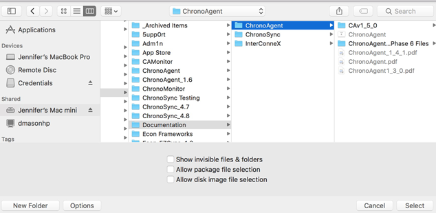 Finder window for target selection Select a target folder