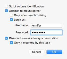 Mount server Server options in ChronoSync