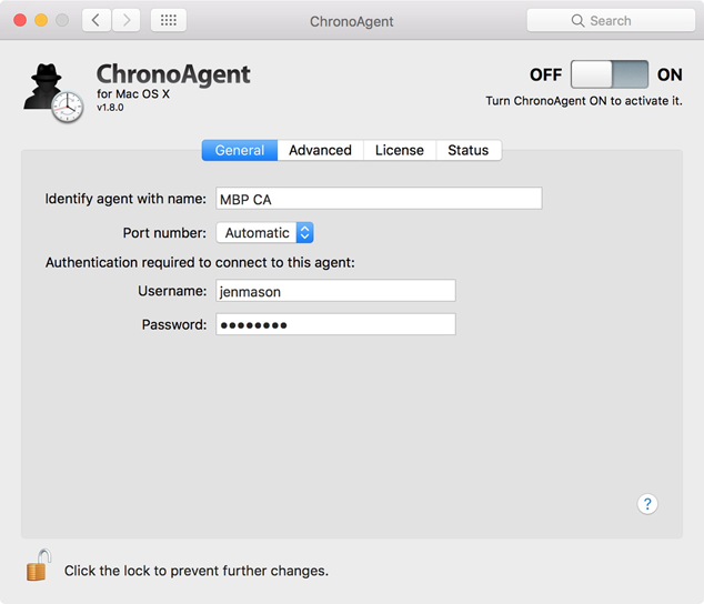 Open ChronoAgent ChronoAgent's General panel