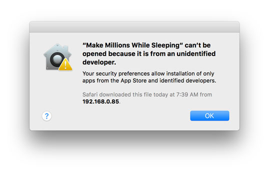Unidentified Developer notice Gatekeeper notice