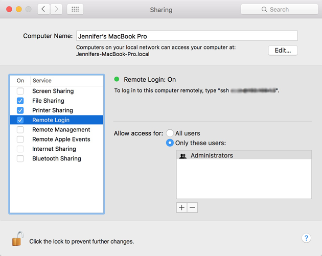 Sharing Preferences Remote Login Setup