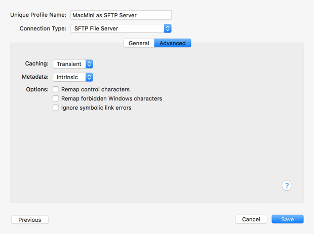 SFTP Advanced Connection Advanced Connection settings