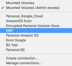 Choose a Connection Profile Choose connection profile to sync to remote mac