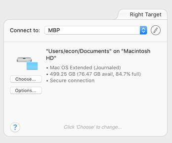 Setup Panel Setup panel with target selected