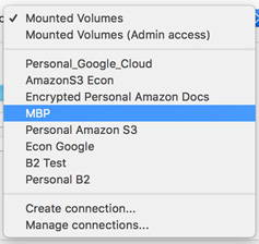 Choose a Connection Profile Choose connection profile to sync to remote mac