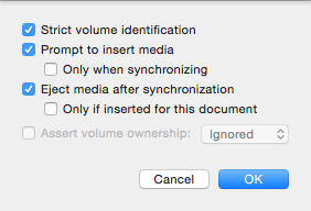 Prompt to insert media Mount options in Setup panel