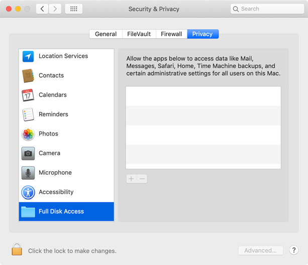 System Preferences Full Disk Access Full Disk Access