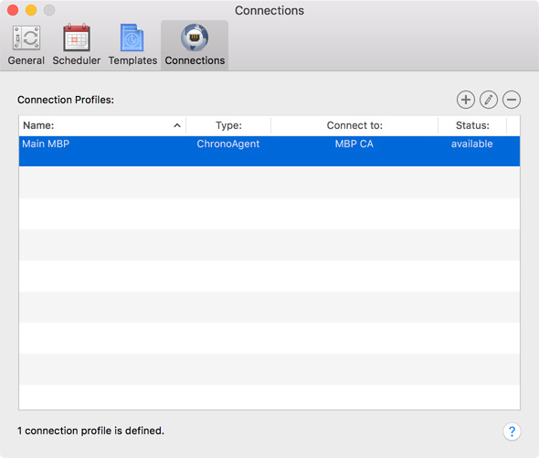 List of profiles already created Connection Profiles in ChronoSync Express