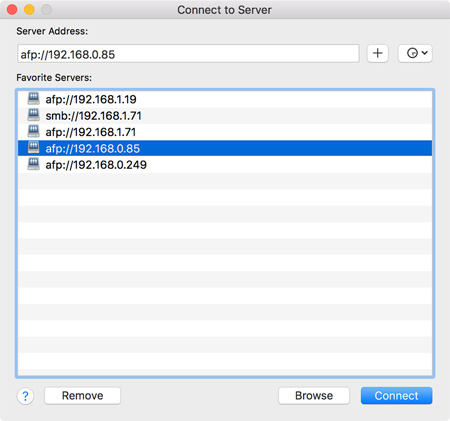 Connect to Server window Connect to Server via IP Address