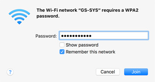 Password sheet to join network Join network