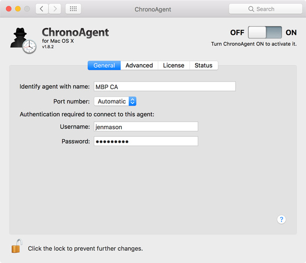 Open ChronoAgent ChronoAgent's General panel