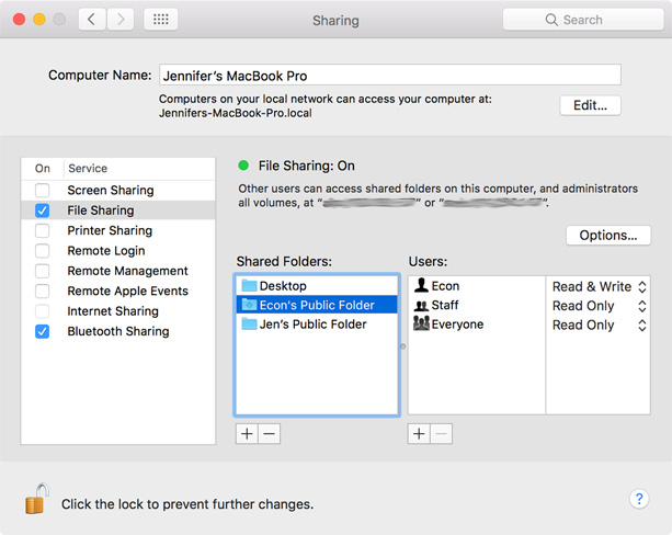 Enable file sharing File sharing panel
