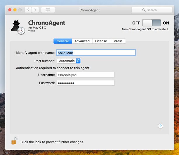 ChronoAgent General Panel Provide credentials