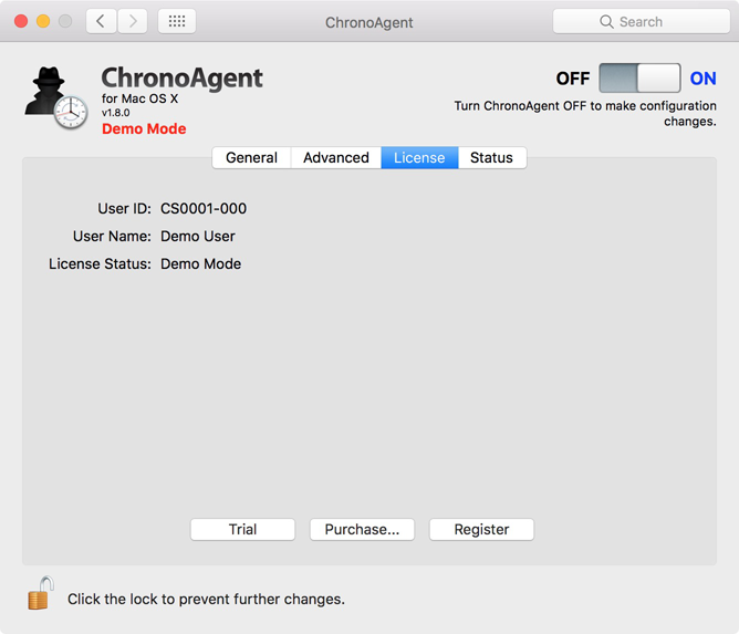 License panel ChronoAgent License panel